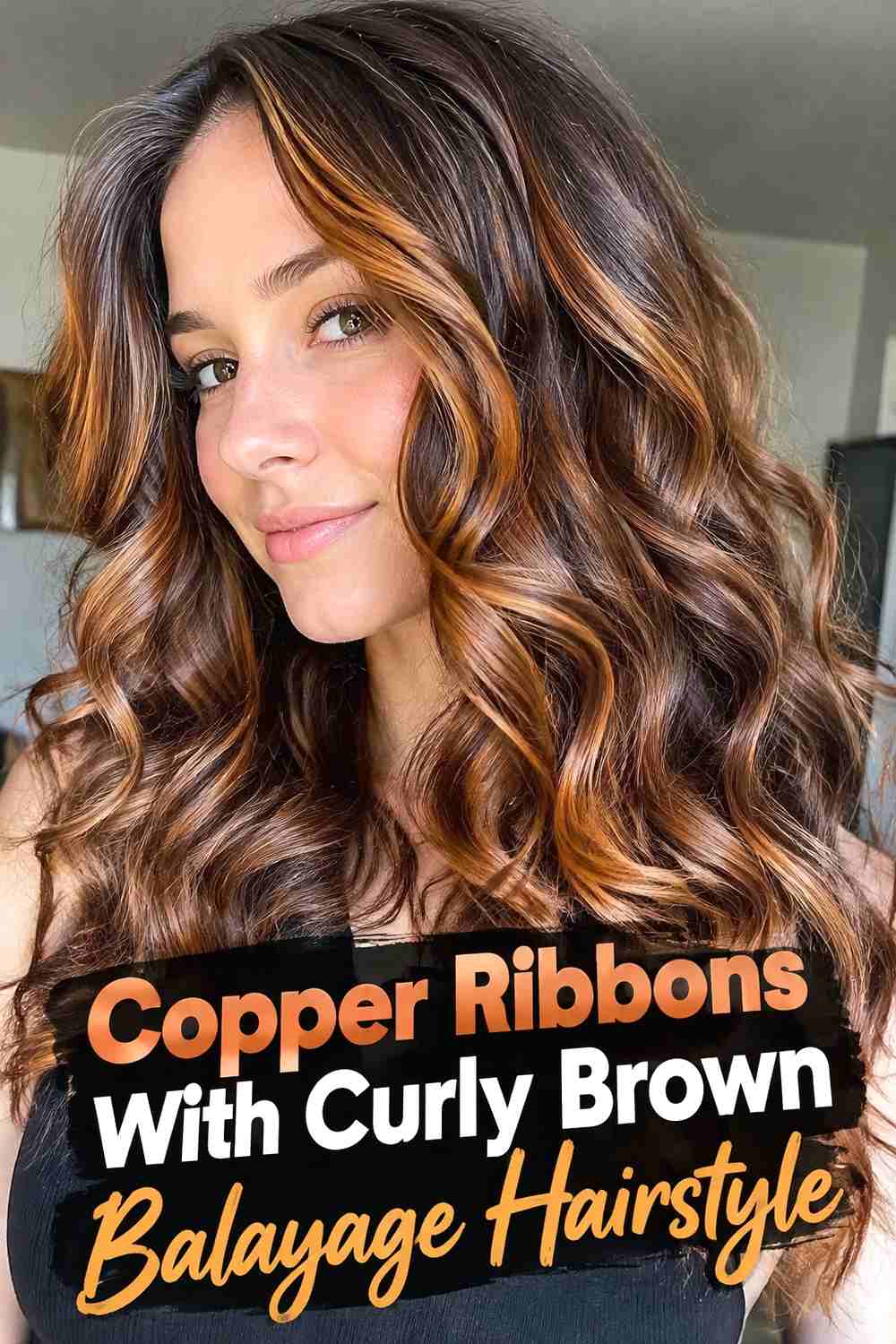 13. Copper Ribbons With Curly Brown Balayage Hairstyle