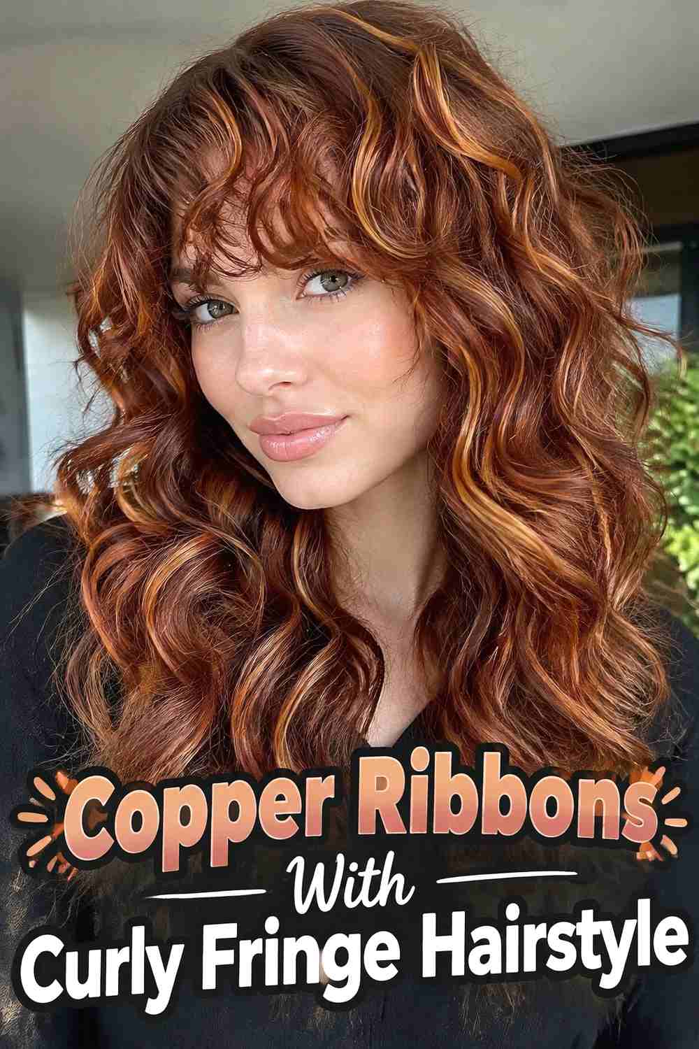 15. Copper Ribbons With Curly Fringe Hairstyle