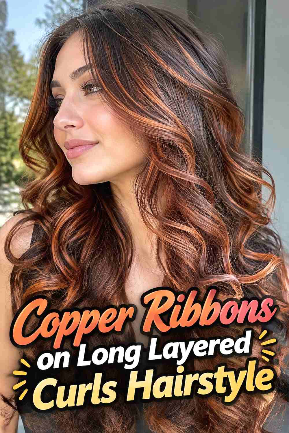 10. Copper Ribbons On Long Layered Curls Hairstyle