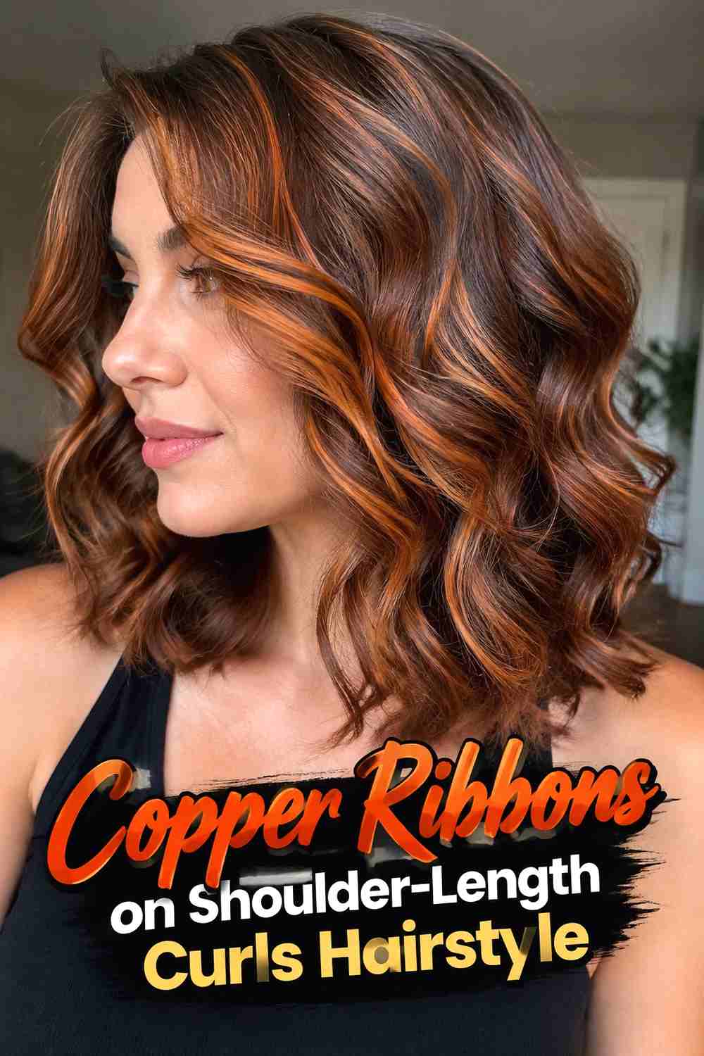 11. Copper Ribbons On Shoulder Length Curls Hairstyle
