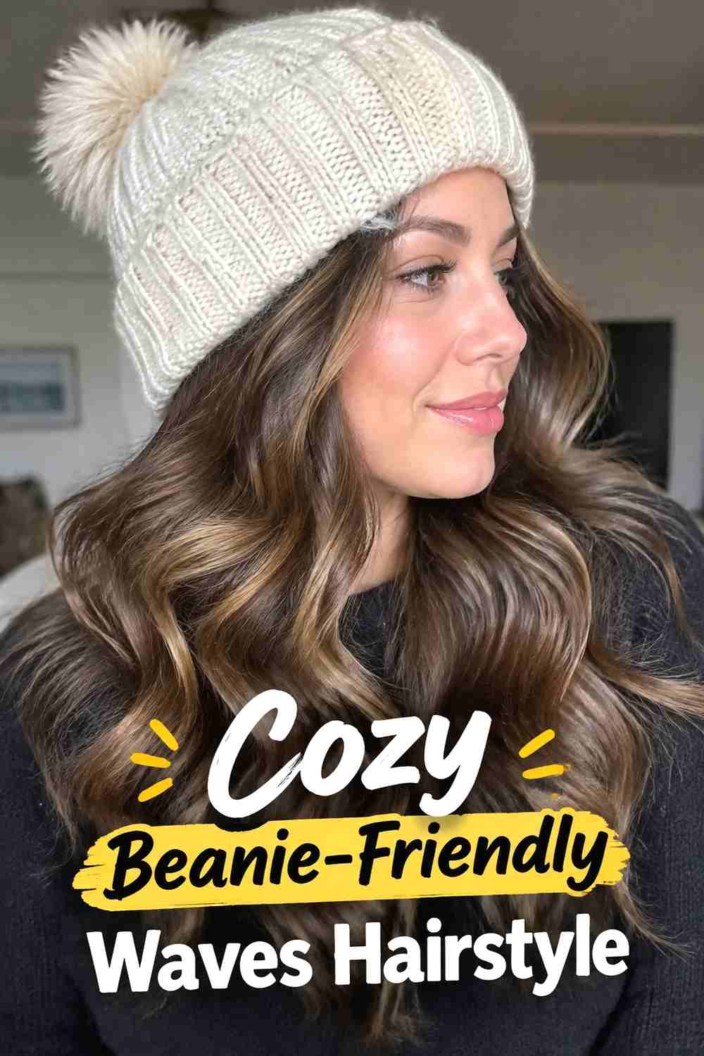 8. Cozy Beanie Friendly Waves Hairstyle