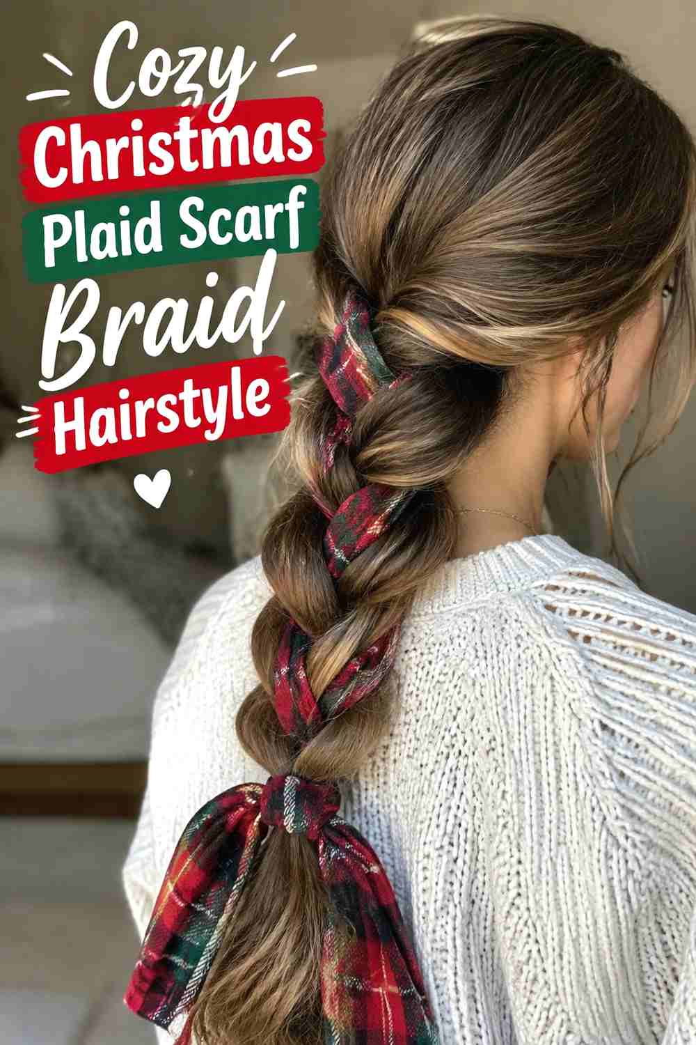 11. Cozy Christmas Plaid Scarf Braid Hairstyle