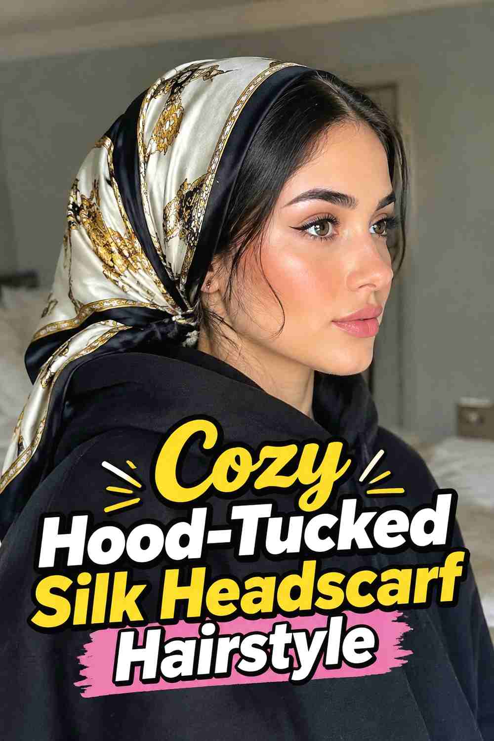 15. Cozy Hood Tucked Silk Headscarf Hairstyle