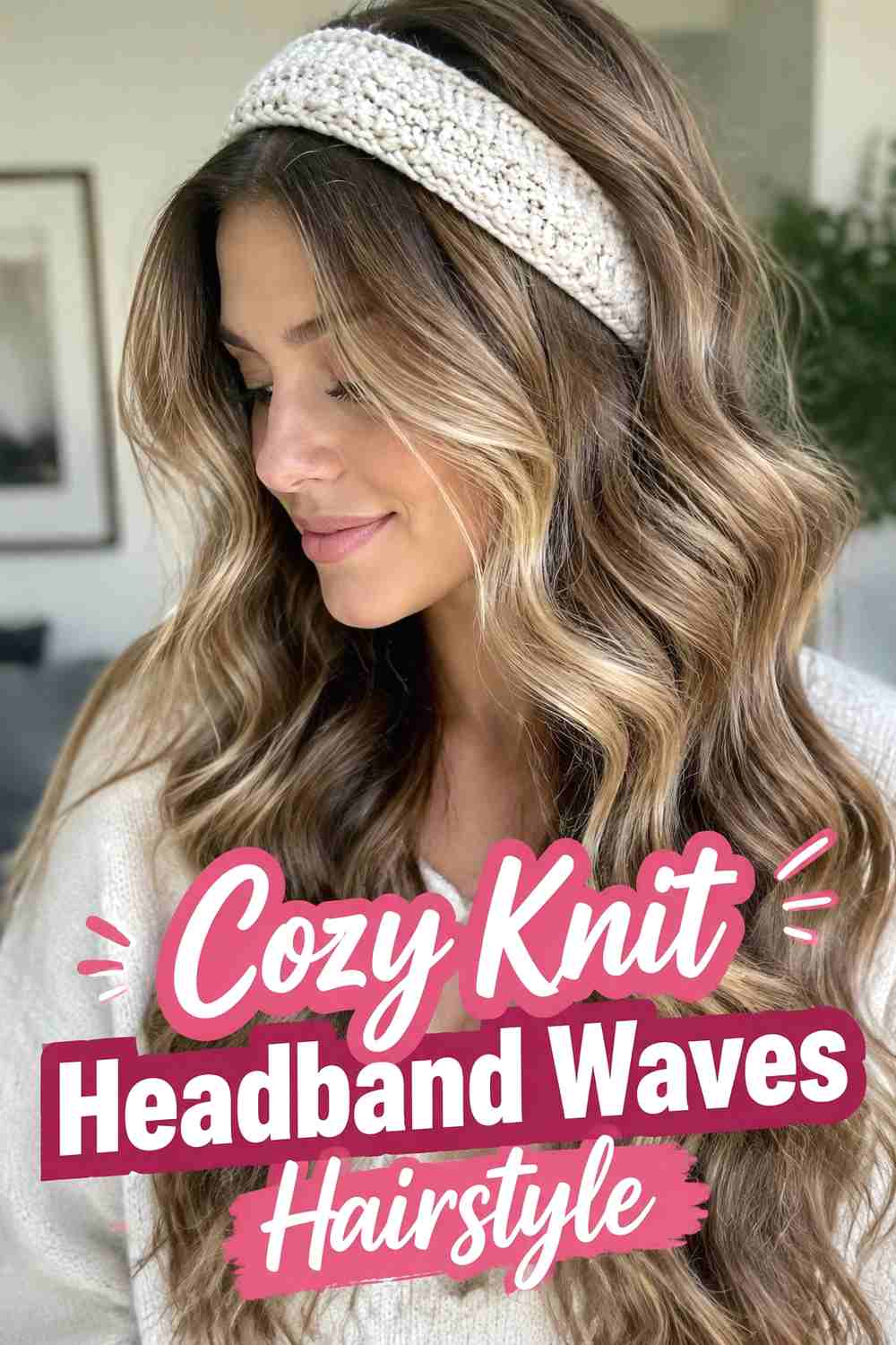 1. Cozy Knit Headband Waves Hairstyle