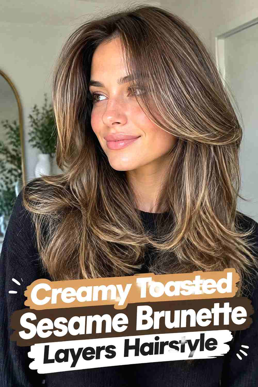 5. Creamy Toasted Sesame Brunette Layers Hairstyle