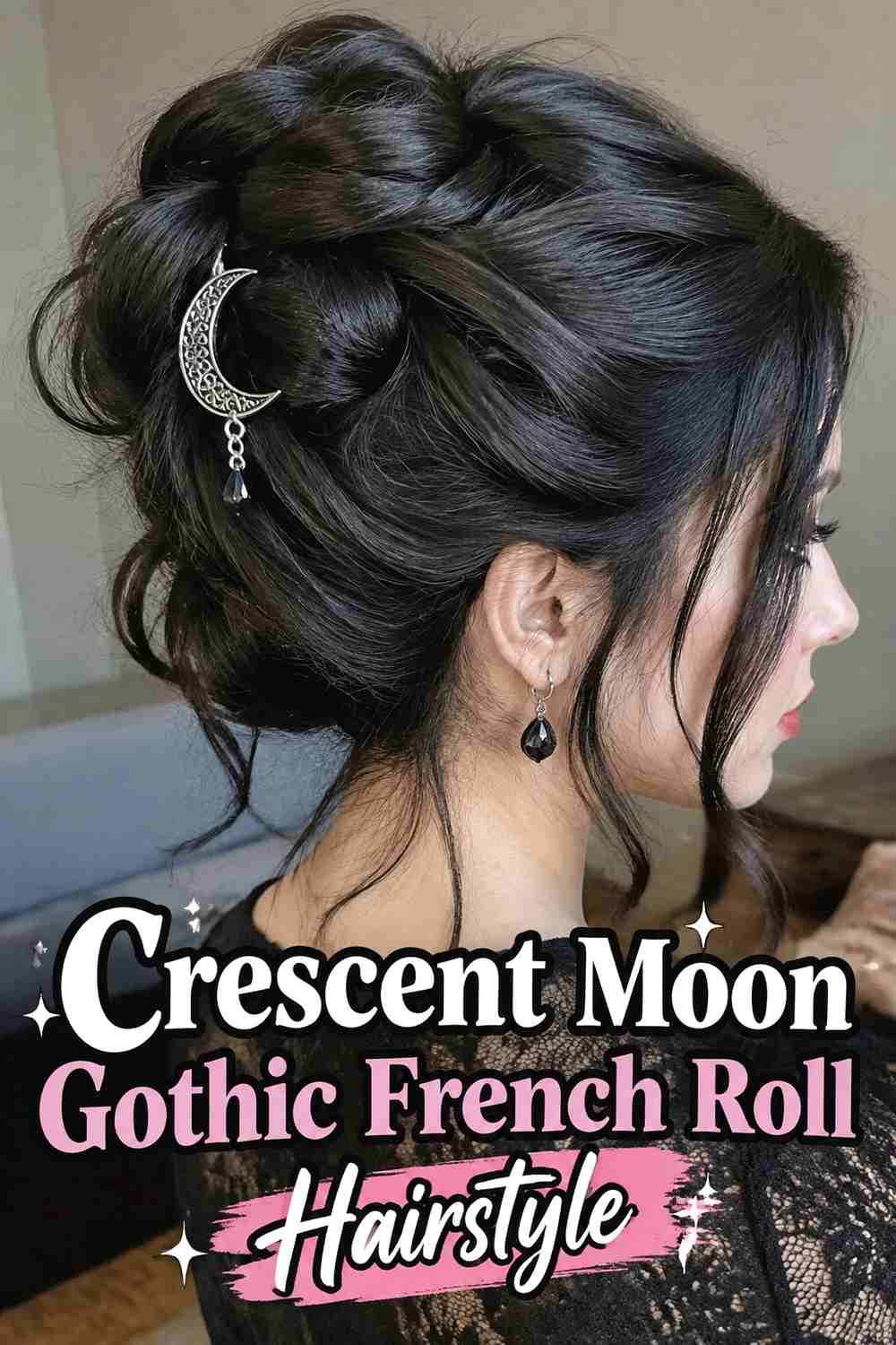3. Crescent Moon Gothic French Roll Hairstyle