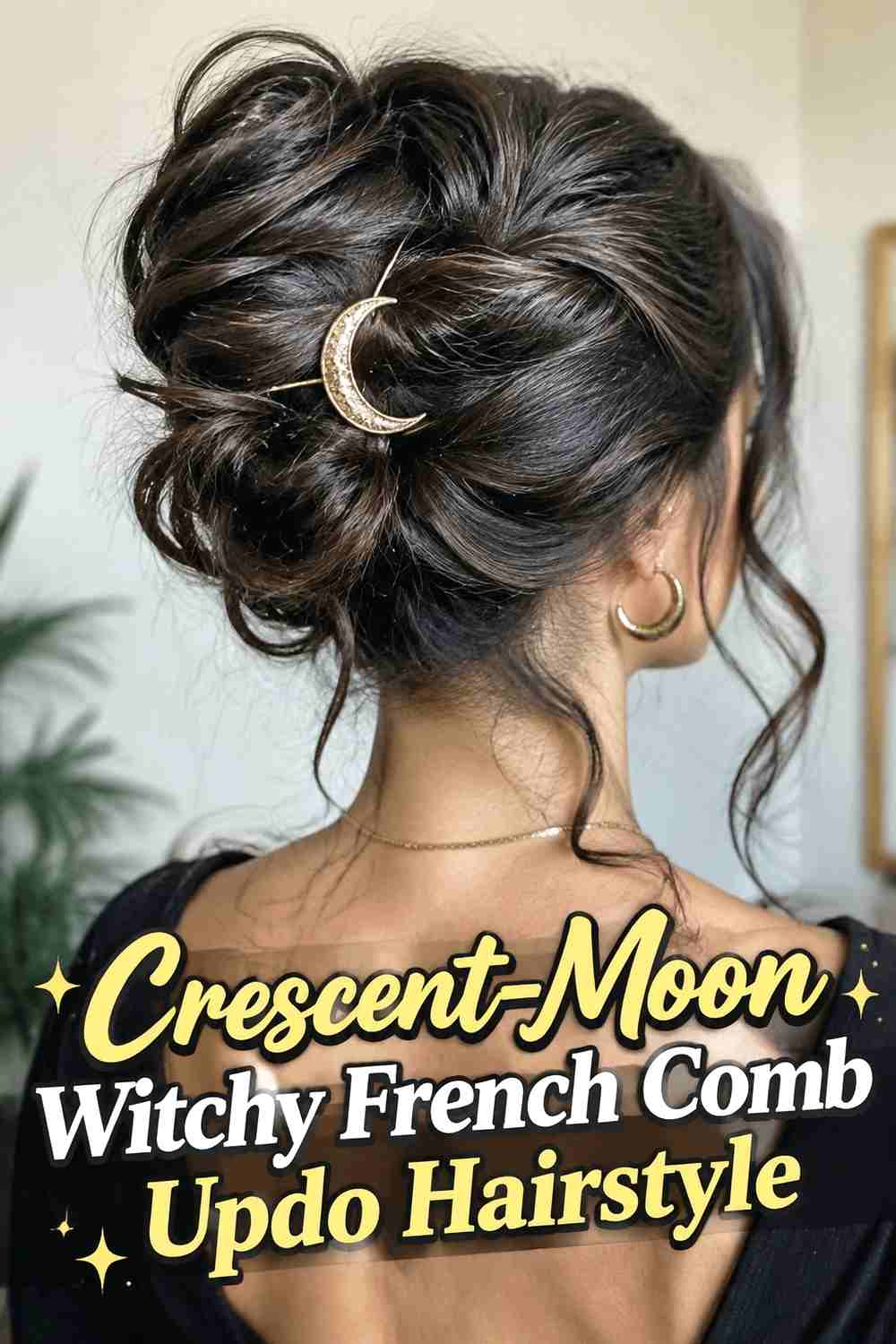 12. Crescent Moon Witchy French Comb Updo Hairstyle