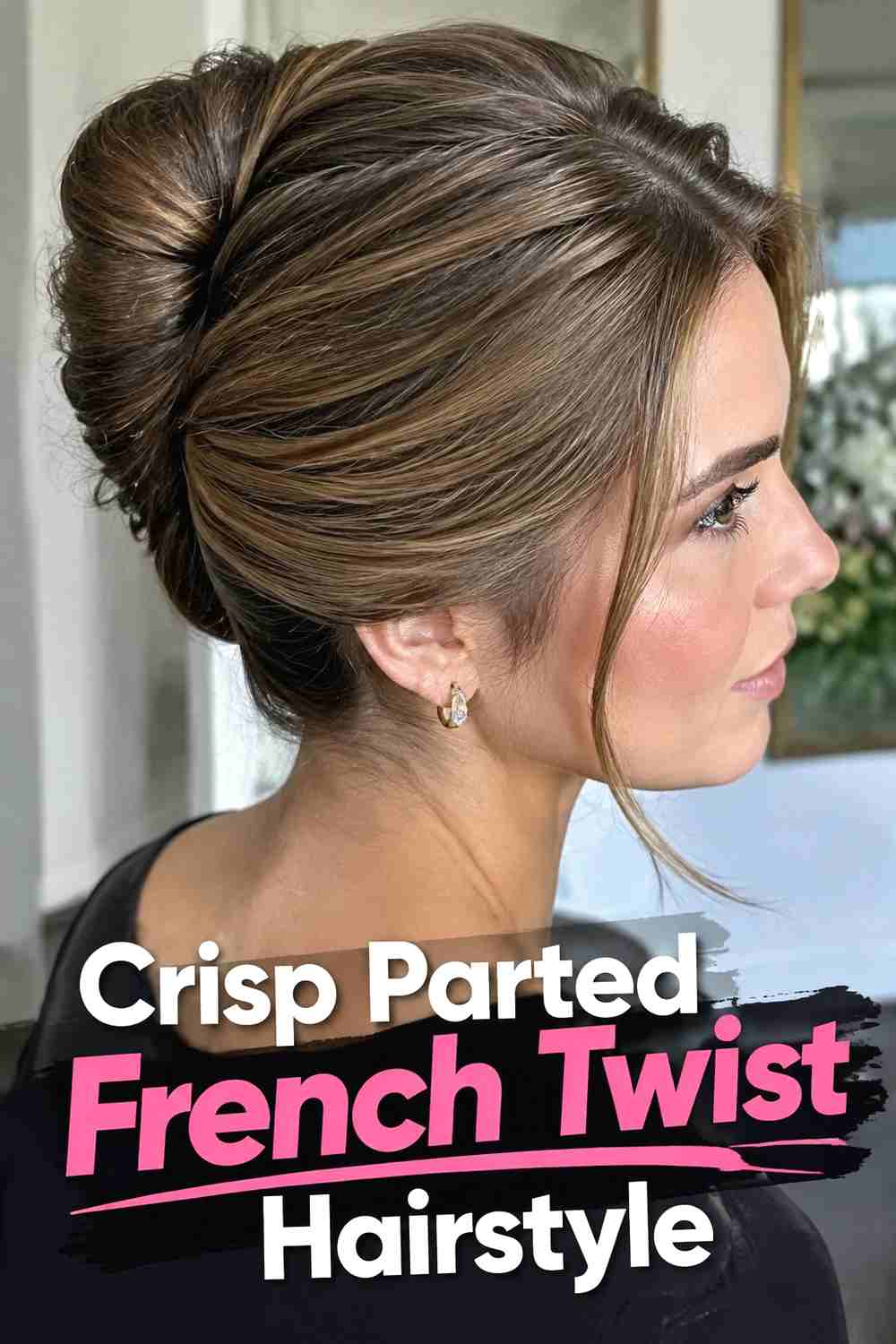 7. Crisp Parted French Twist Hairstyle