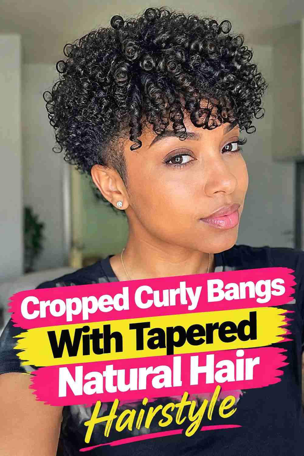 12. Cropped Curly Bangs With Tapered Natural Hair Hairstyle
