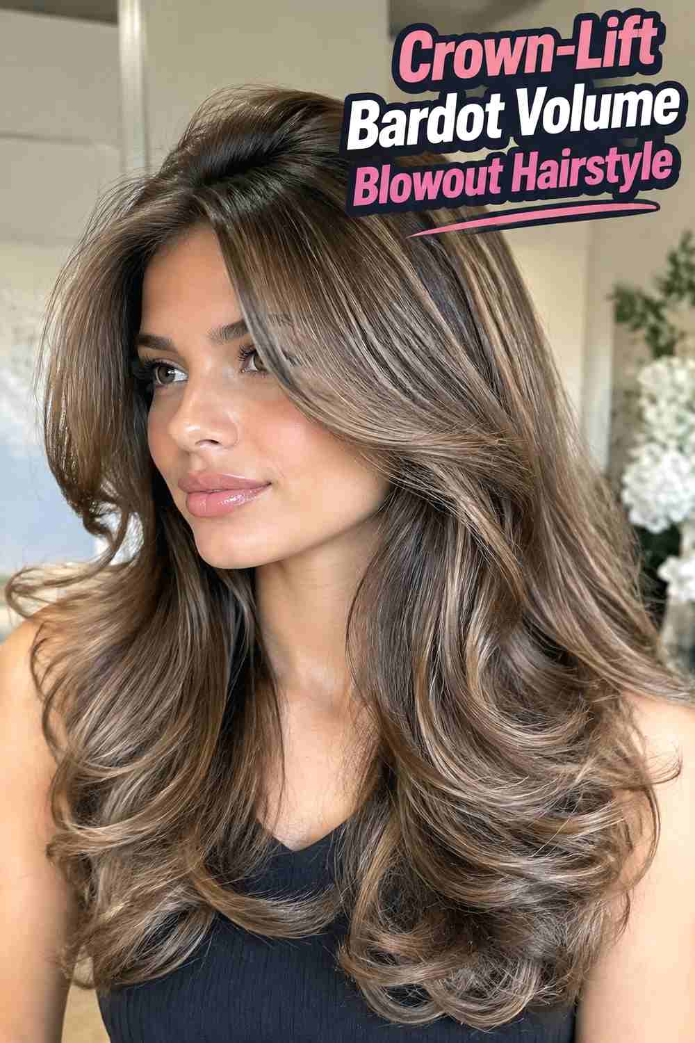 7. Crown Lift Bardot Volume Blowout Hairstyle