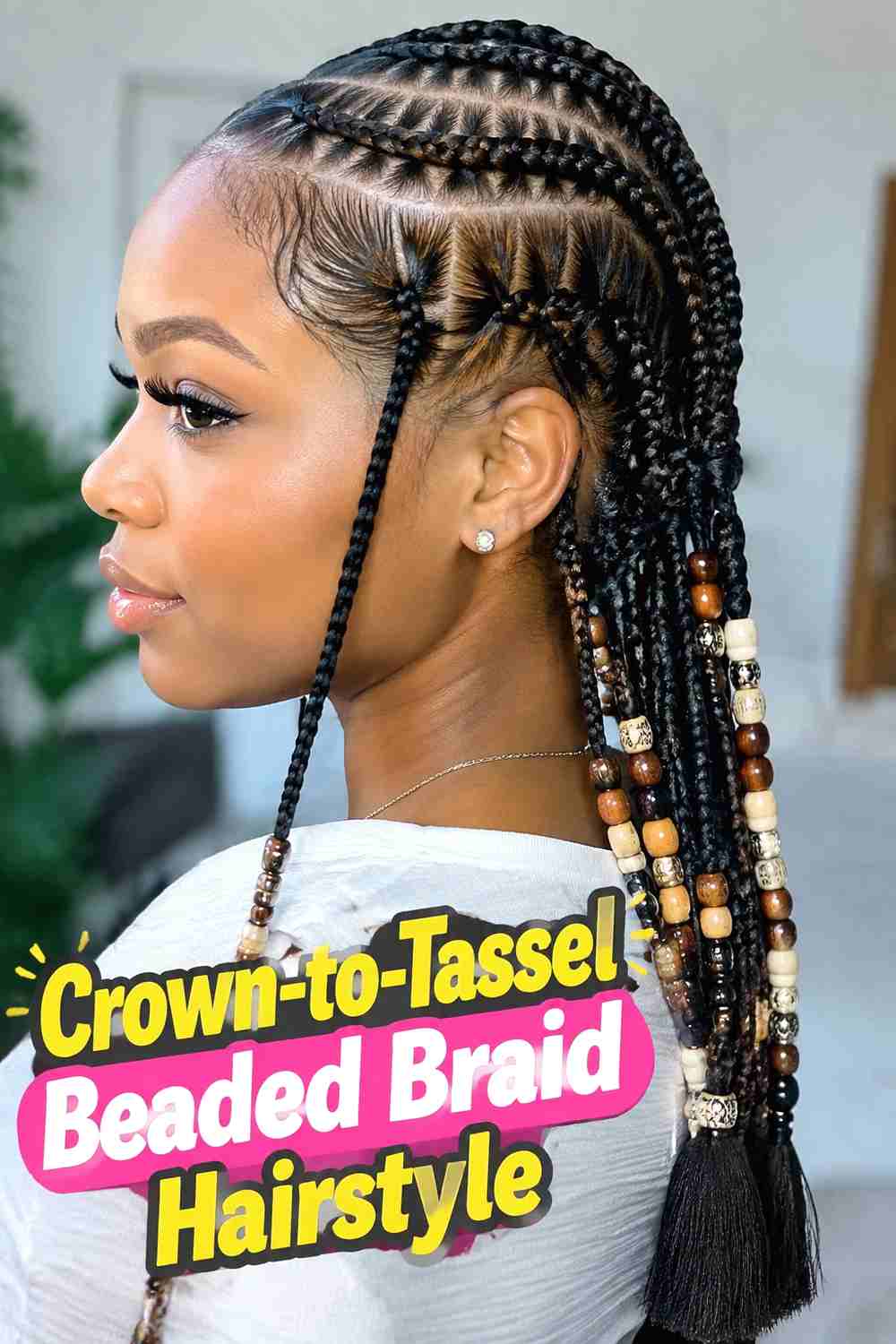 9. Crown To Tassel Beaded Braid Hairstyle