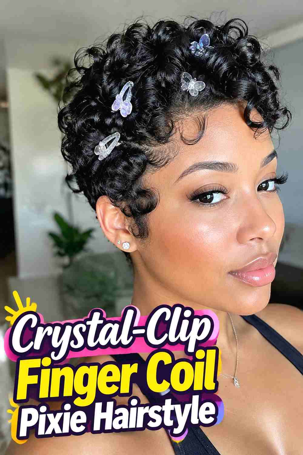 14. Crystal Clip Finger Coil Pixie Hairstyle
