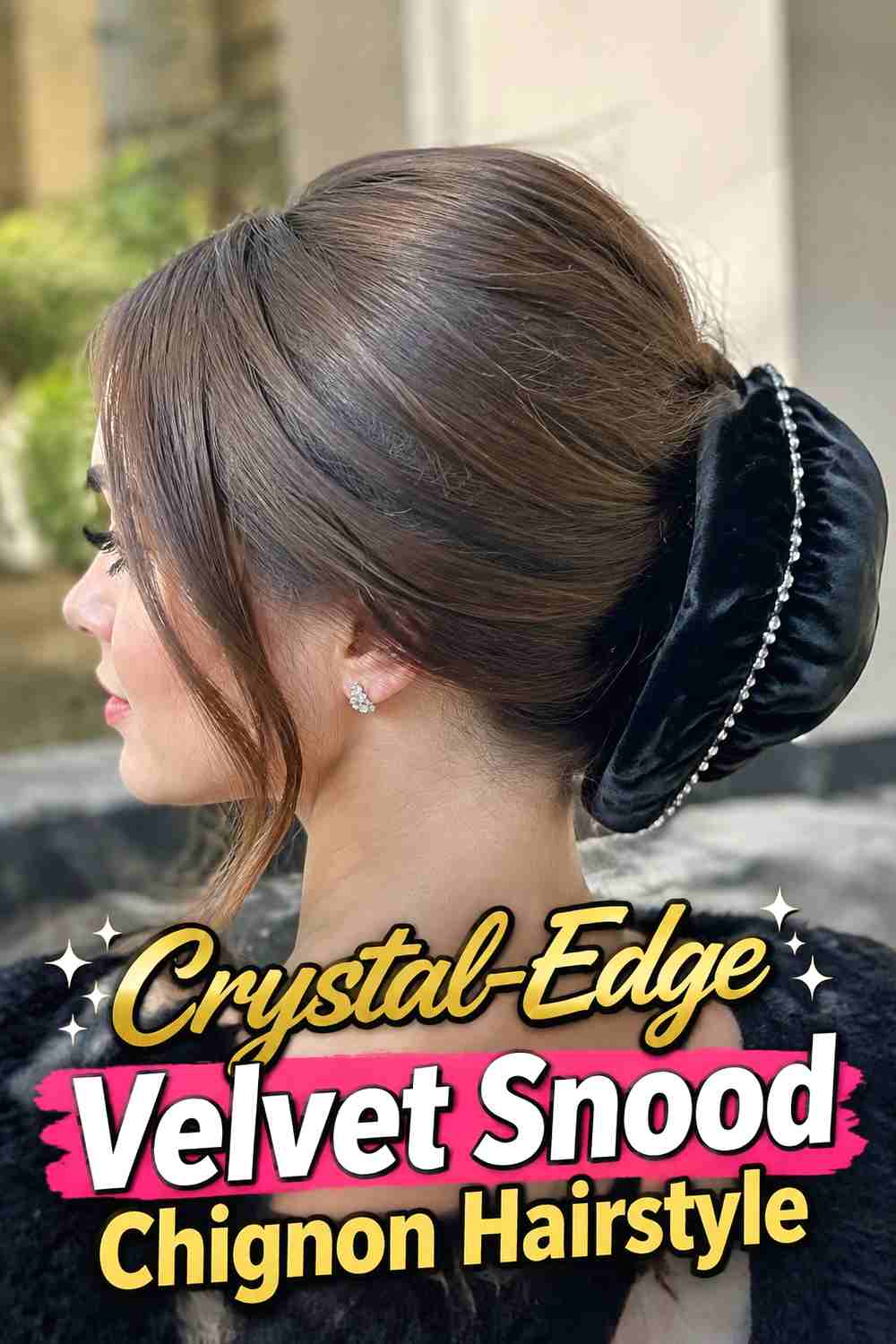 10. Crystal Edge Velvet Snood Chignon Hairstyle