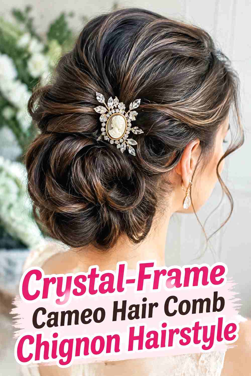 14. Crystal Frame Cameo Hair Comb Chignon Hairstyle