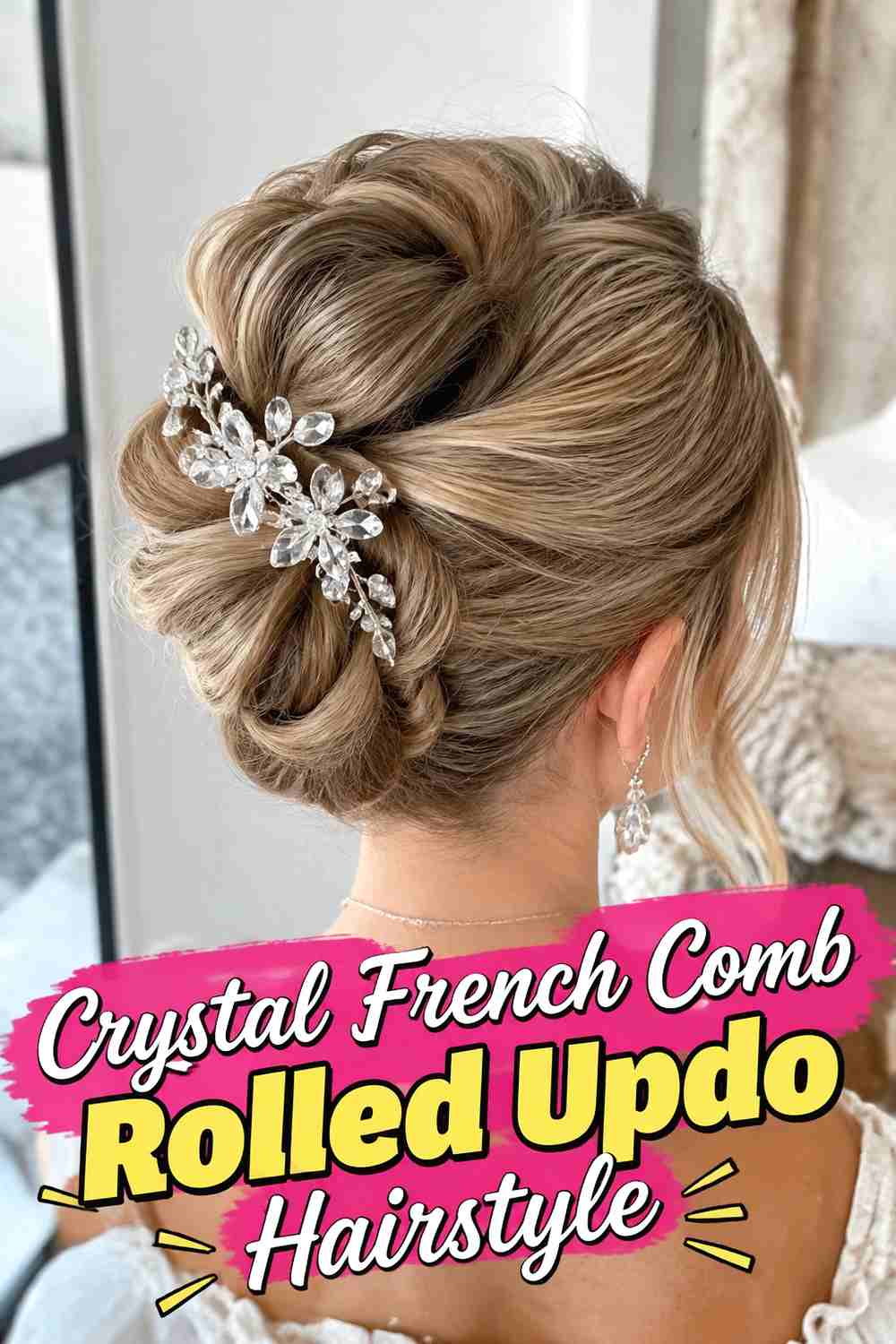3. Crystal French Comb Rolled Updo Hairstyle