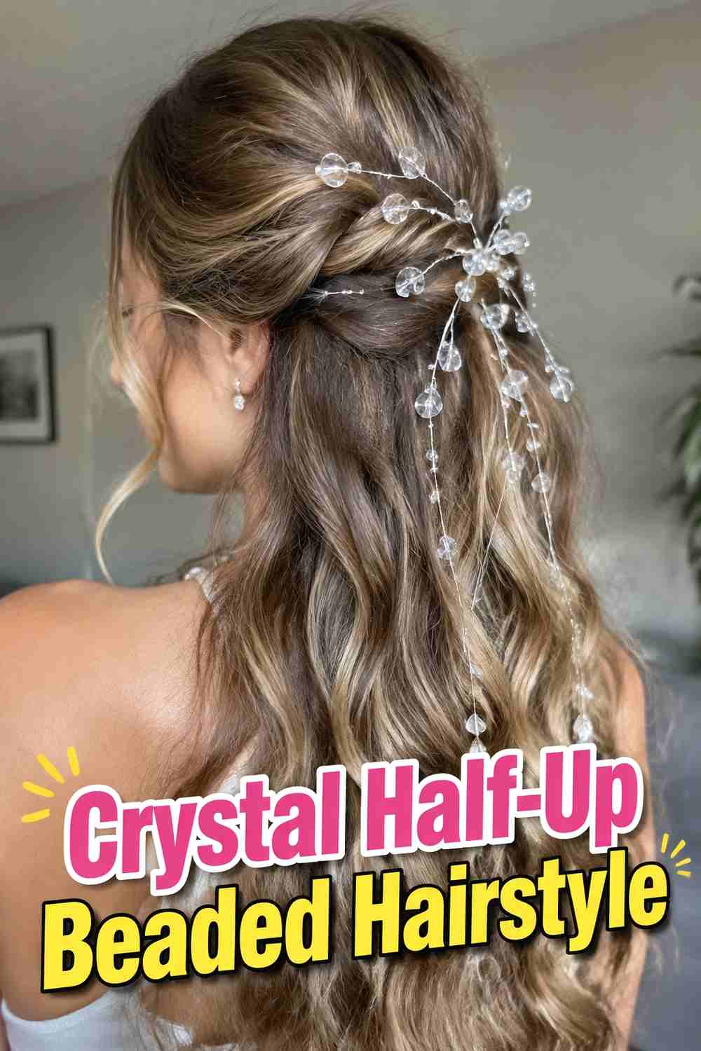 2. Crystal Half Up Beaded Hairstyle