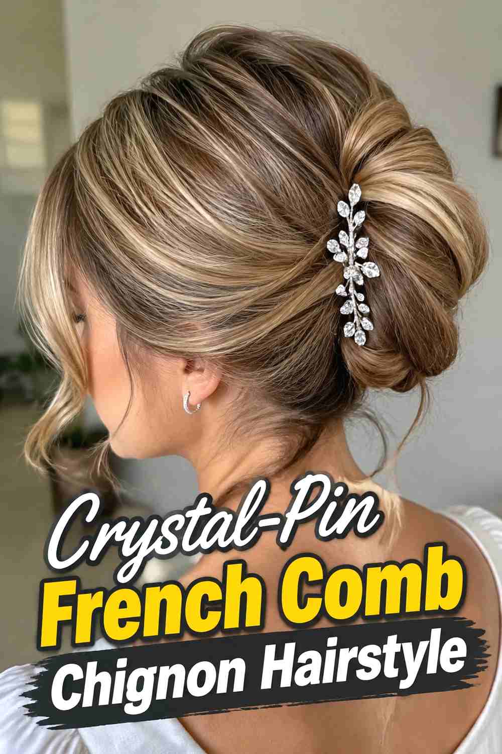 9. Crystal Pin French Comb Chignon Hairstyle