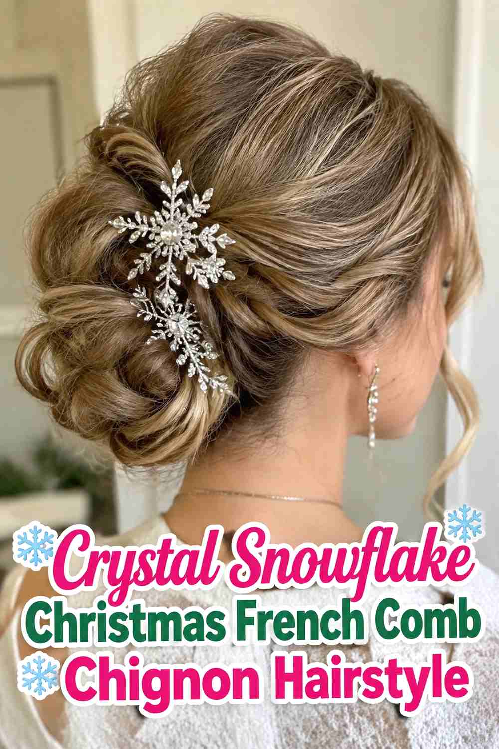 5. Crystal Snowflake Christmas French Comb Chignon Hairstyle