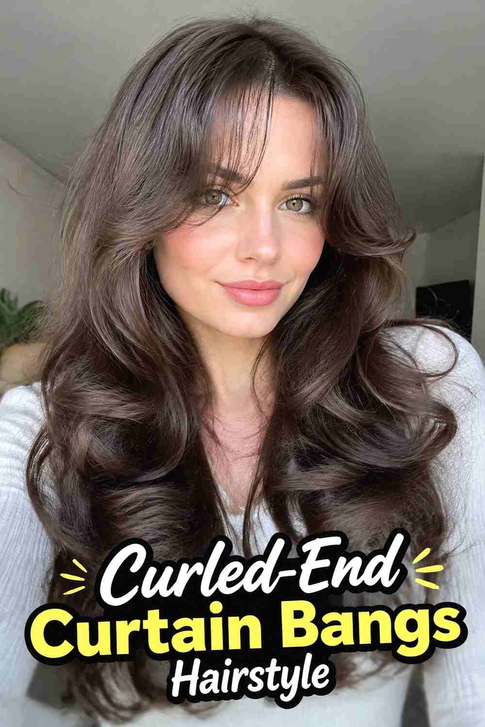 14. Curled End Curtain Bangs Hairstyle