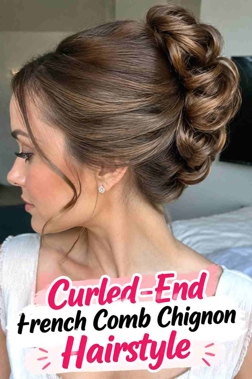 6. Curled End French Comb Chignon Hairstyle