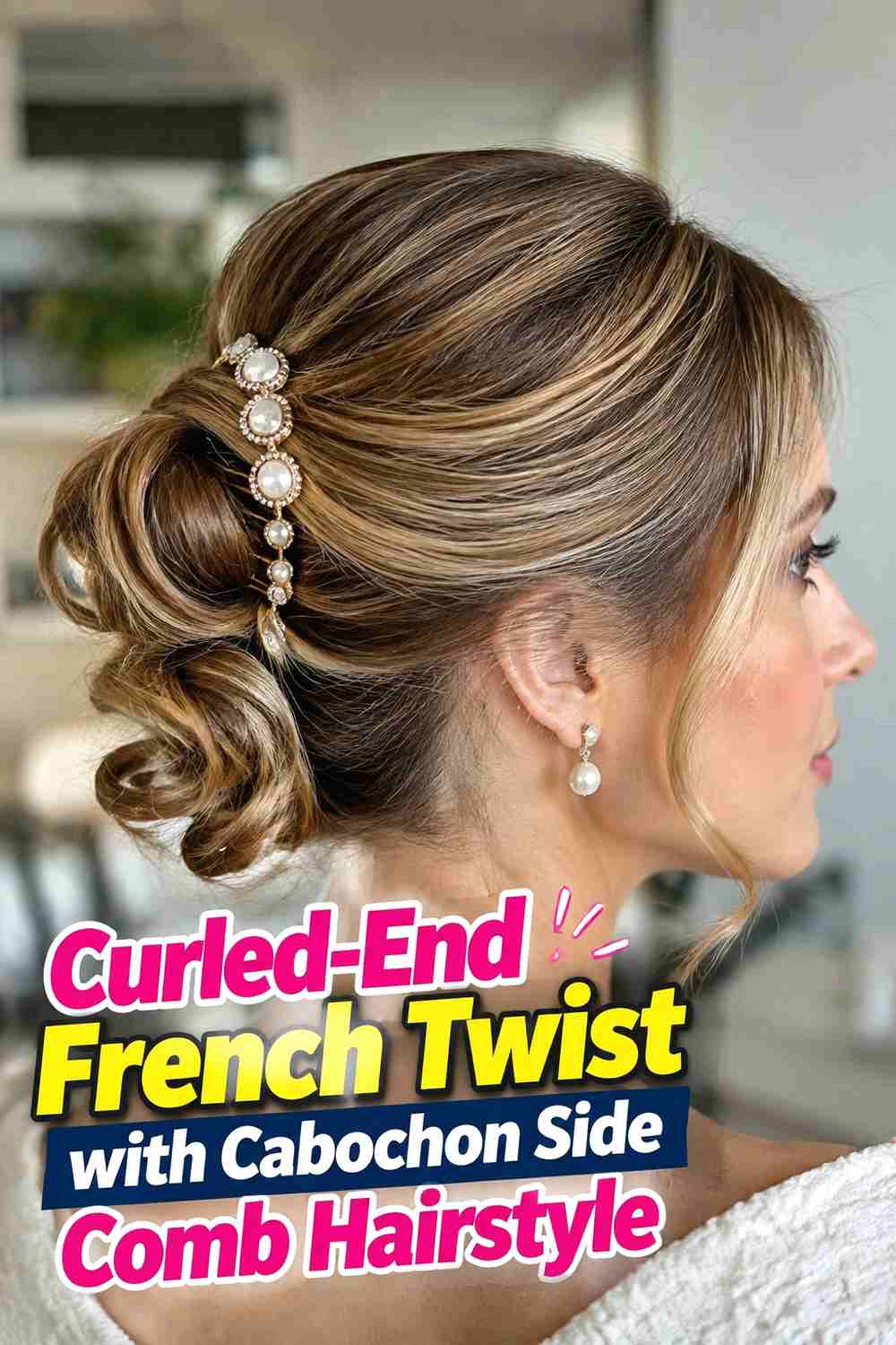 13. Curled End French Twist With Cabochon Side Comb Hairstyle