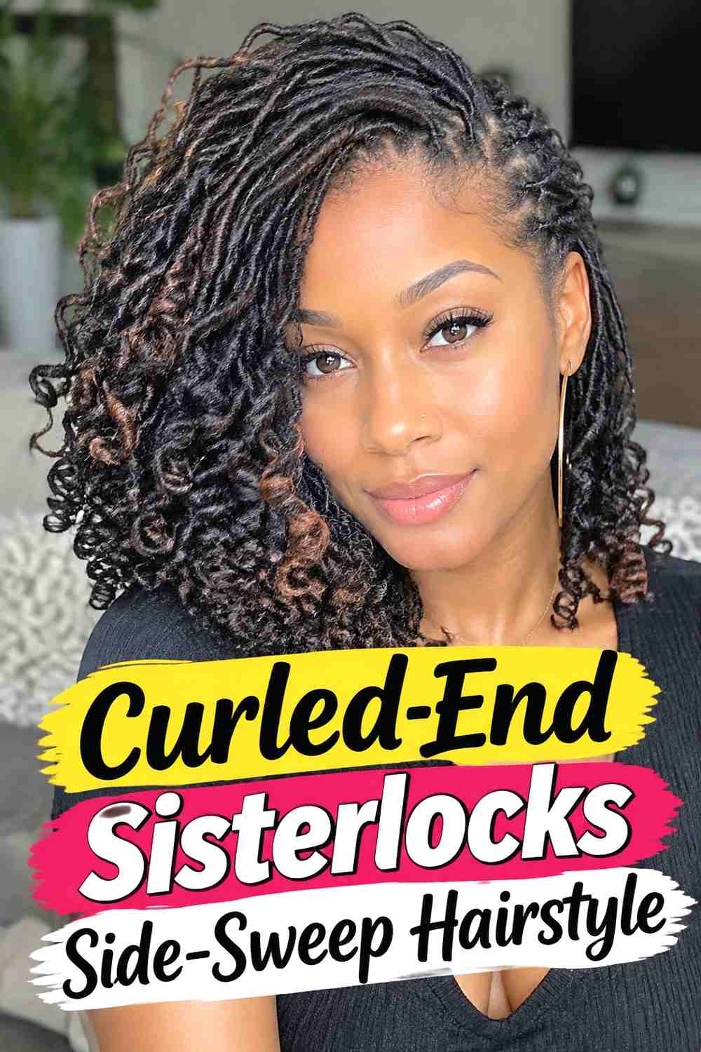 14. Curled End Sisterlocks Side Sweep Hairstyle
