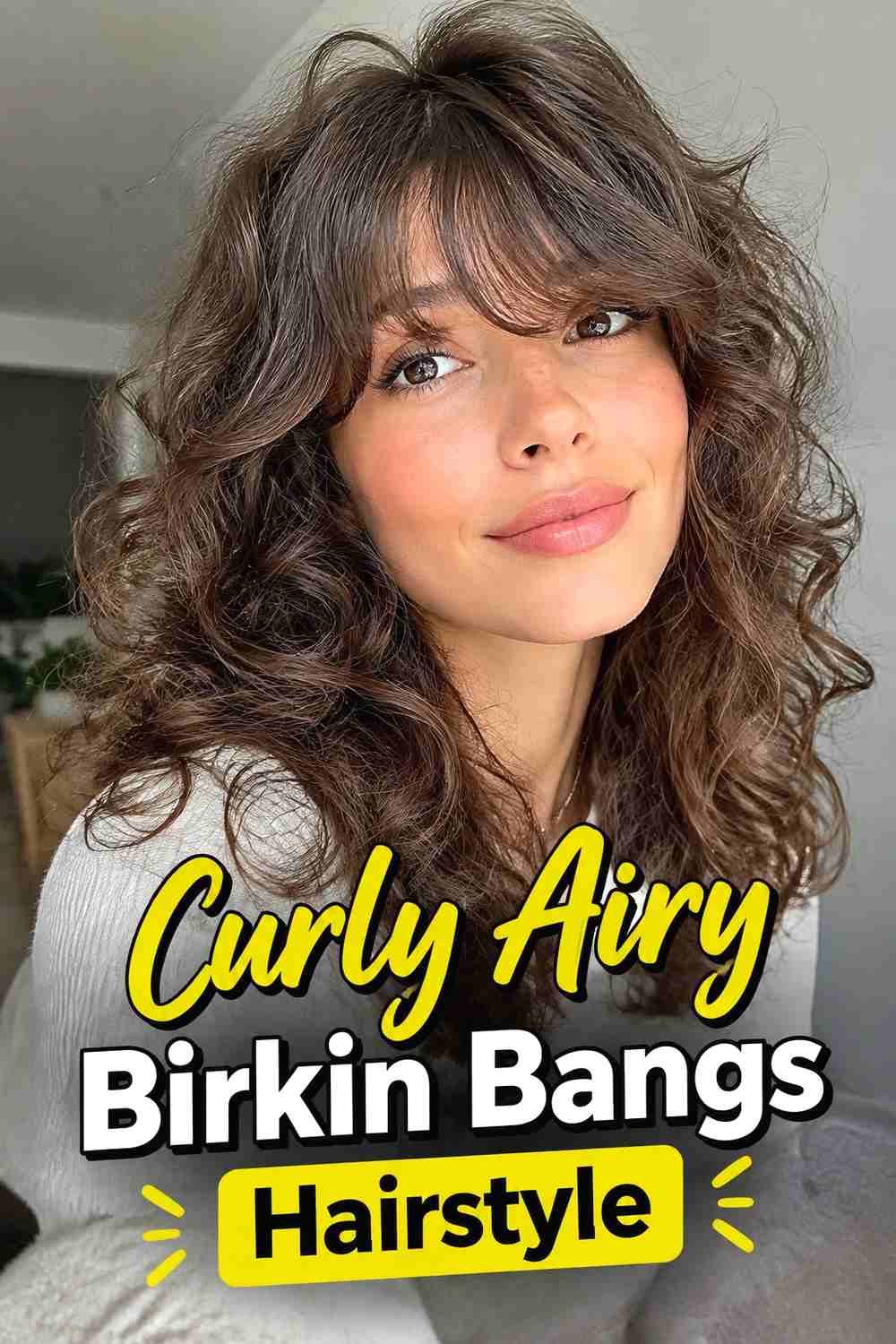 9. Curly Airy Birkin Bangs Hairstyle