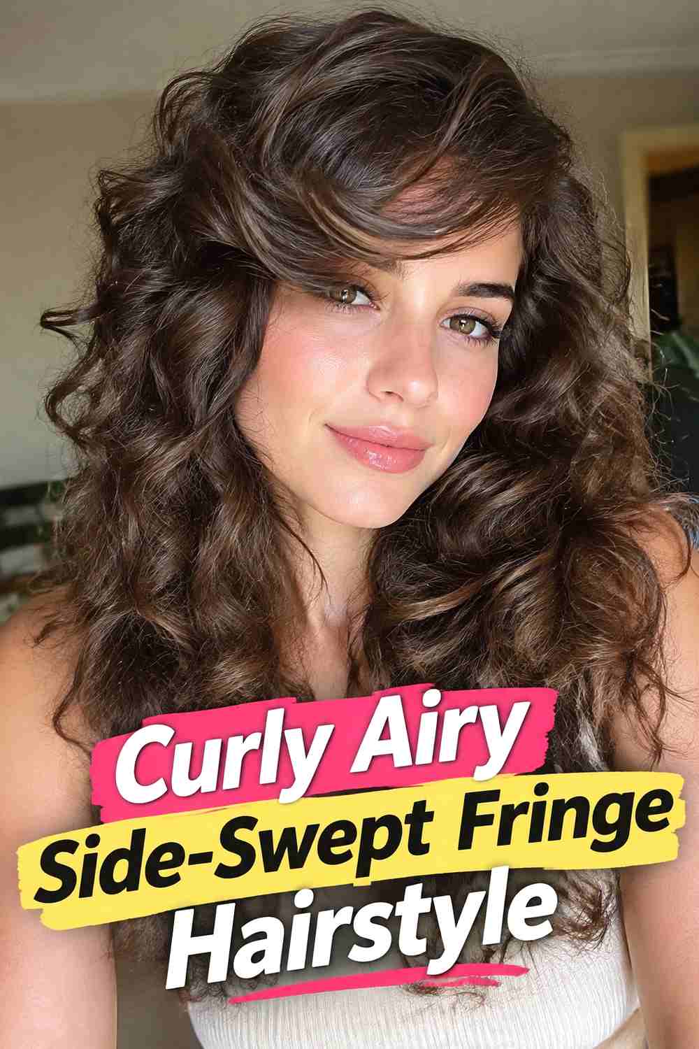 8. Curly Airy Side Swept Fringe Hairstyle
