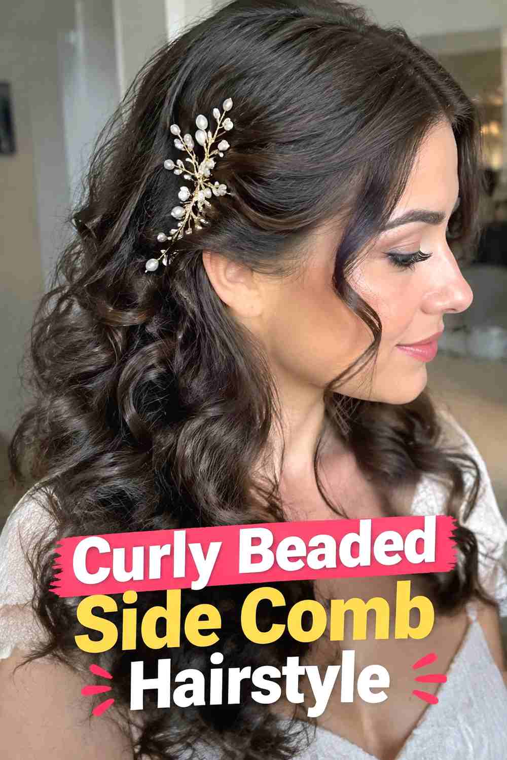 9. Curly Beaded Side Comb Hairstyle