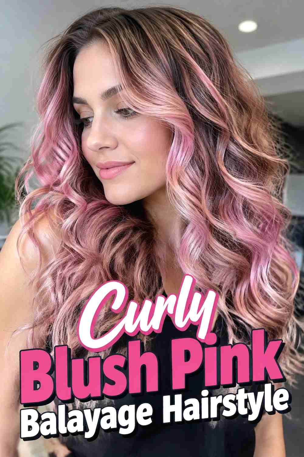 8. Curly Blush Pink Balayage Hairstyle