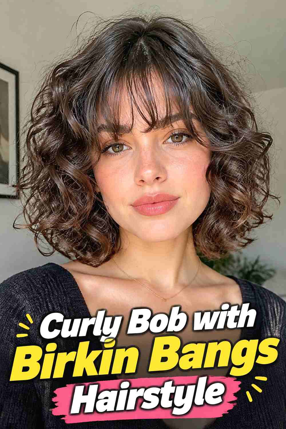 9. Curly Bob With Birkin Bangs Hairstyle