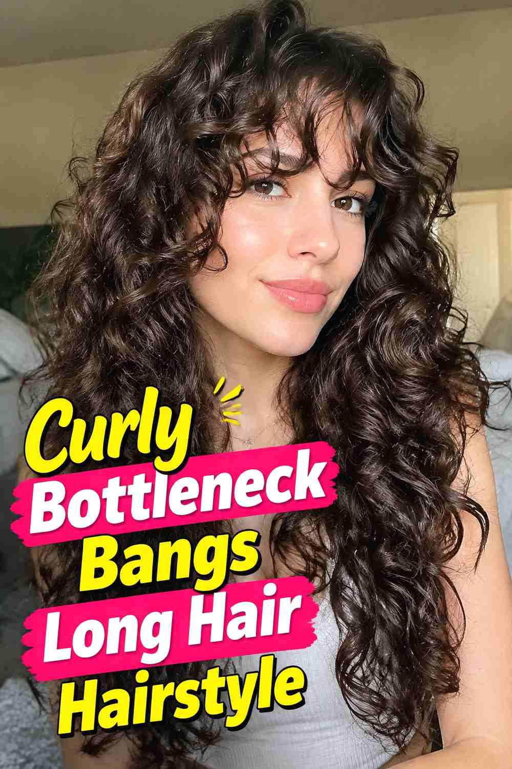 9. Curly Bottleneck Bangs Long Hair Hairstyle