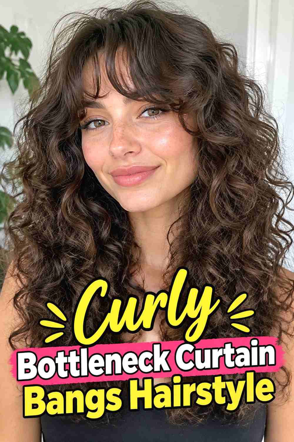 6. Curly Bottleneck Curtain Bangs Hairstyle