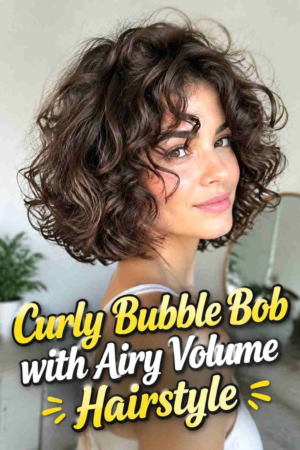 16. Curly Bubble Bob With Airy Volume Hairstyle