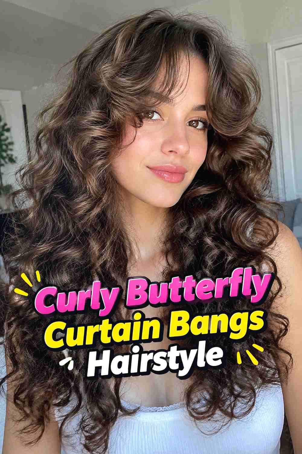 7. Curly Butterfly Curtain Bangs Hairstyle