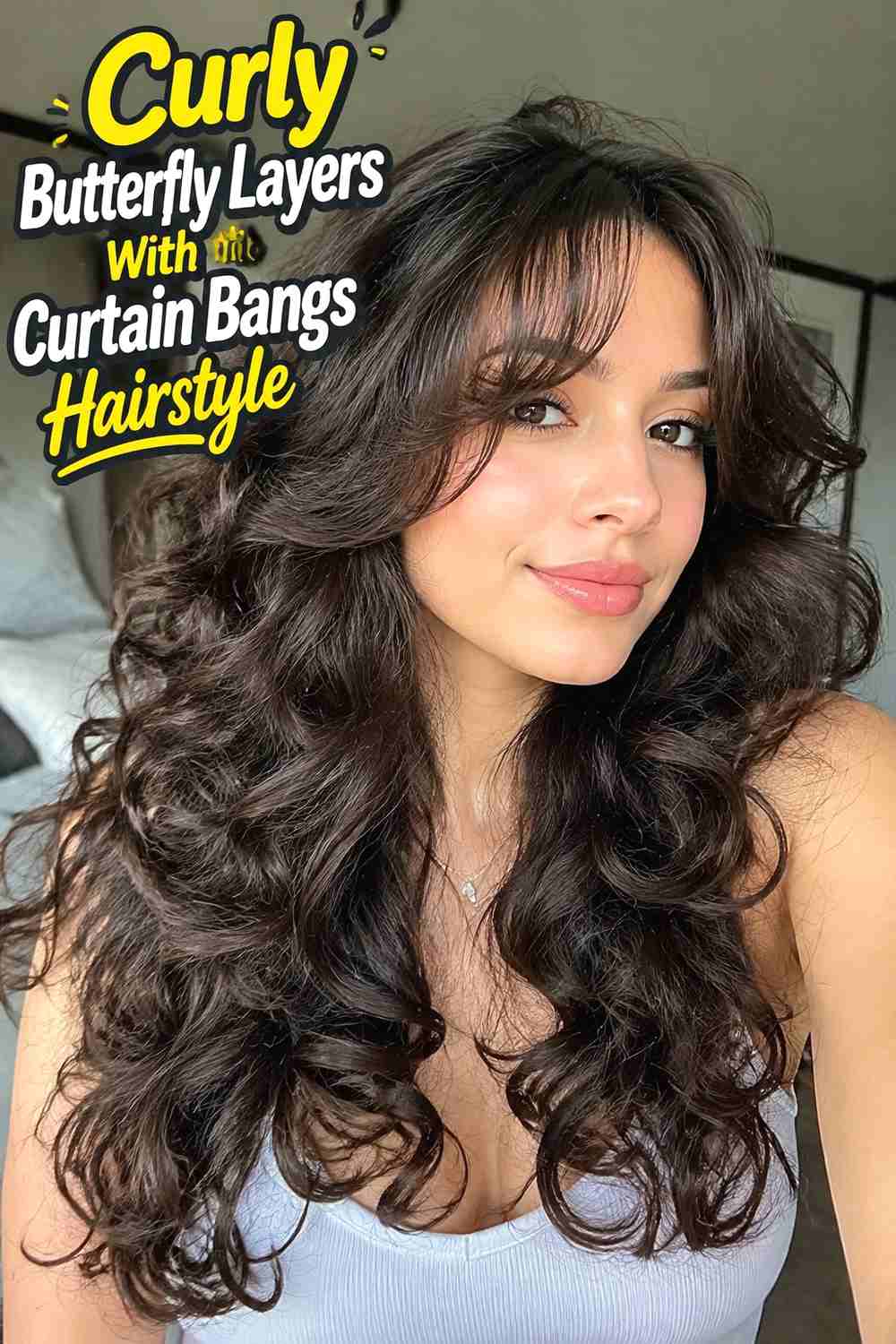 9. Curly Butterfly Layers With Curtain Bangs Hairstyle