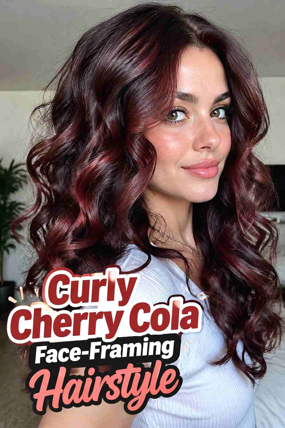 8. Curly Cherry Cola Face Framing Hairstyle