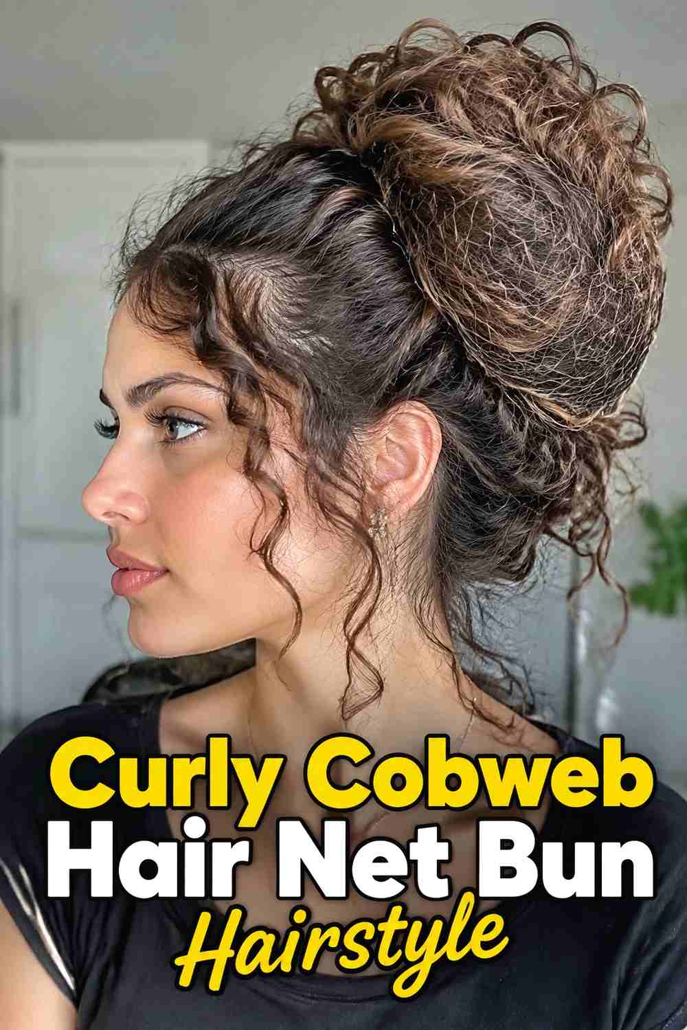 9. Curly Cobweb Hair Net Bun Hairstyle
