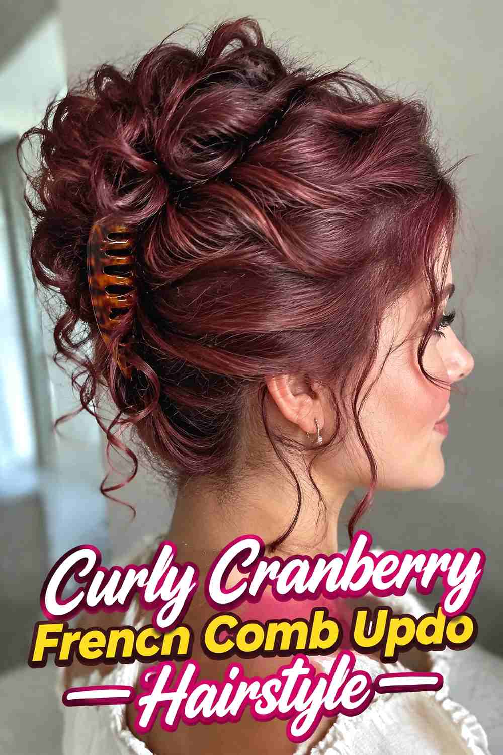 3. Curly Cranberry French Comb Updo Hairstyle