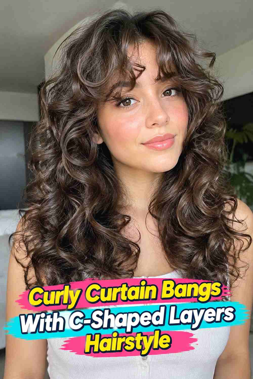 10. Curly Curtain Bangs With C Shaped Layers Hairstyle