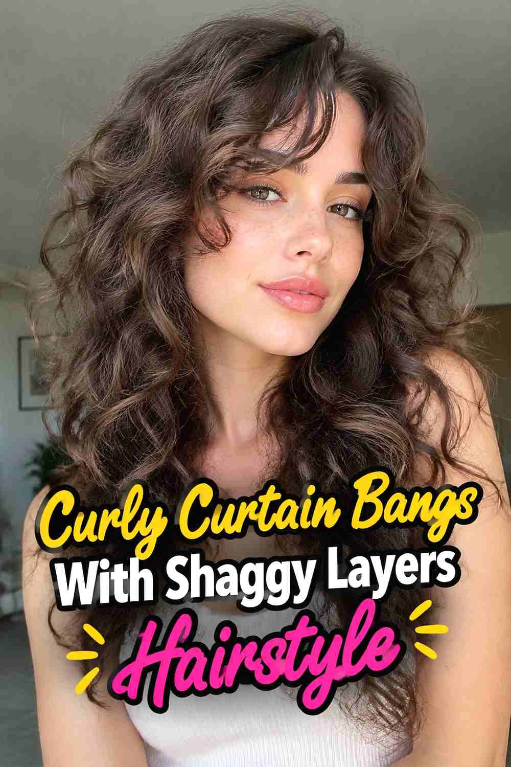 6. Curly Curtain Bangs With Shaggy Layers Hairstyle