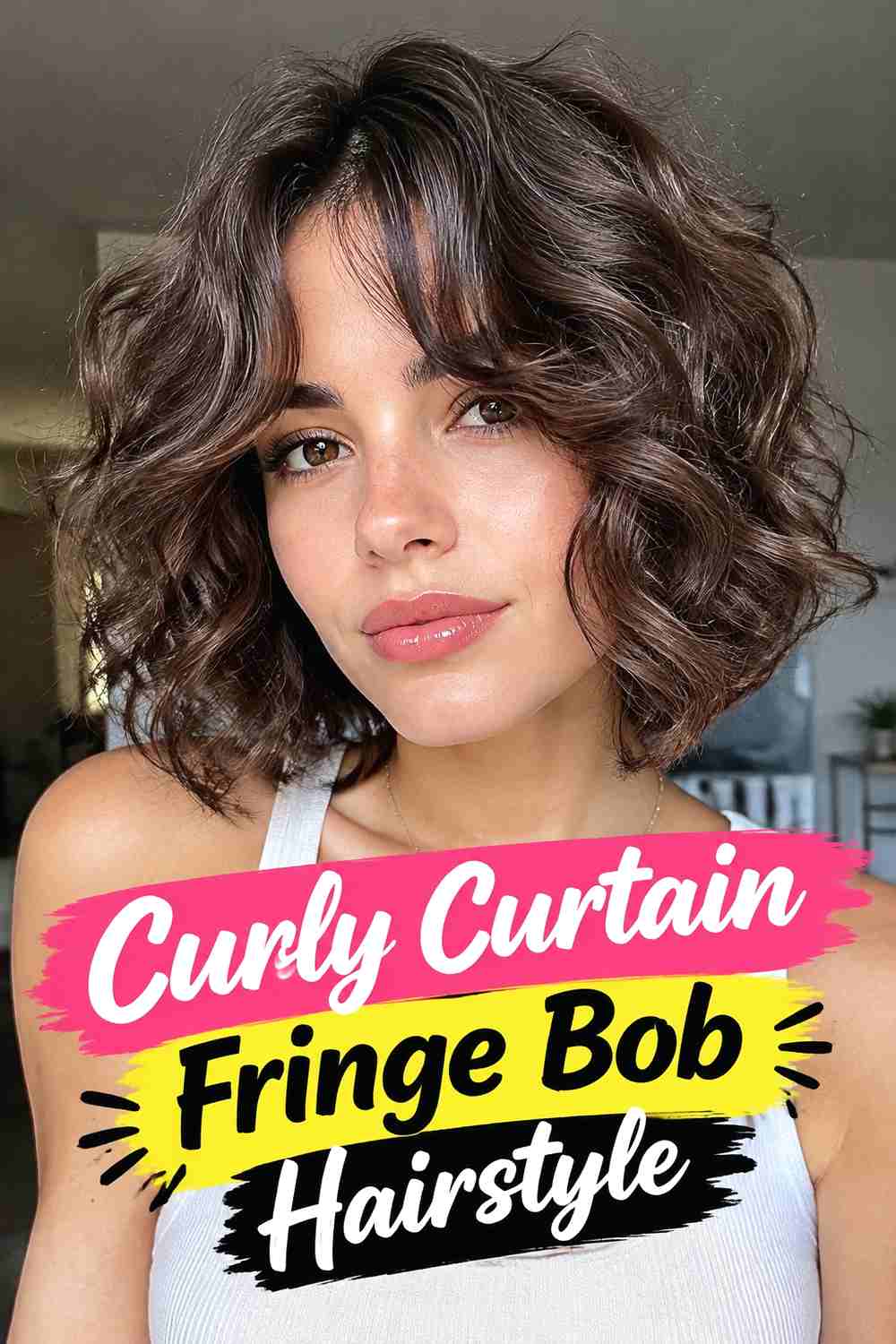 9. Curly Curtain Fringe Bob Hairstyle