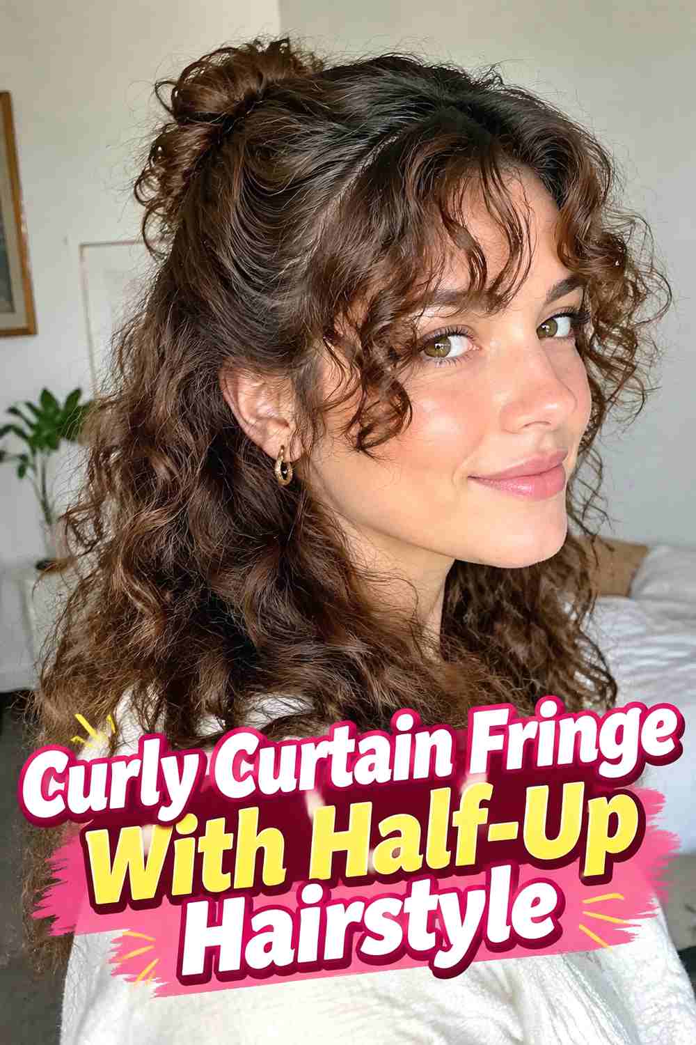 11. Curly Curtain Fringe With Half Up Hairstyle