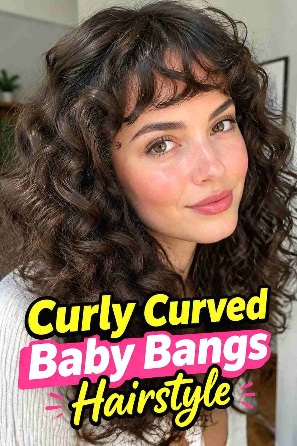 10. Curly Curved Baby Bangs Hairstyle