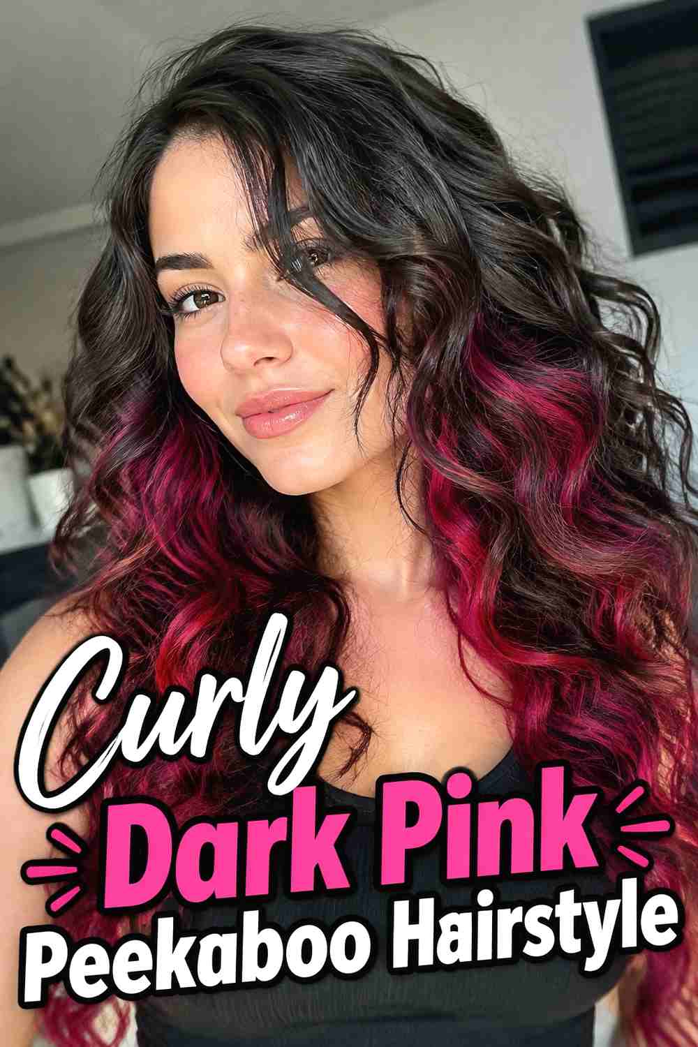 7. Curly Dark Pink Peekaboo Hairstyle