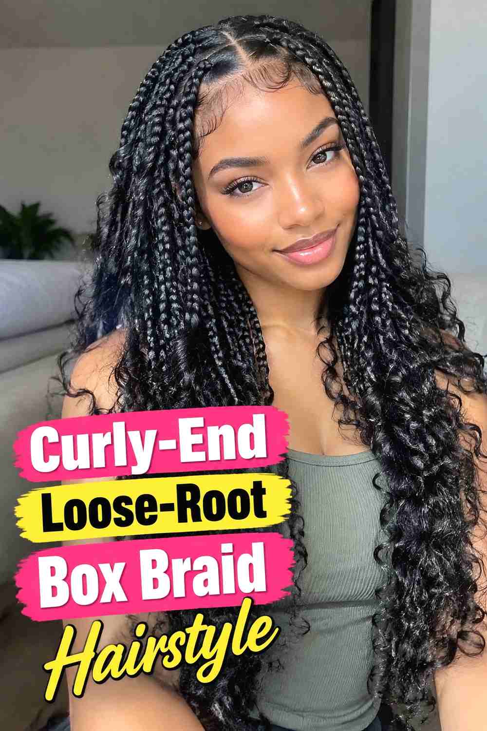 9. Curly End Loose Root Box Braid Hairstyle