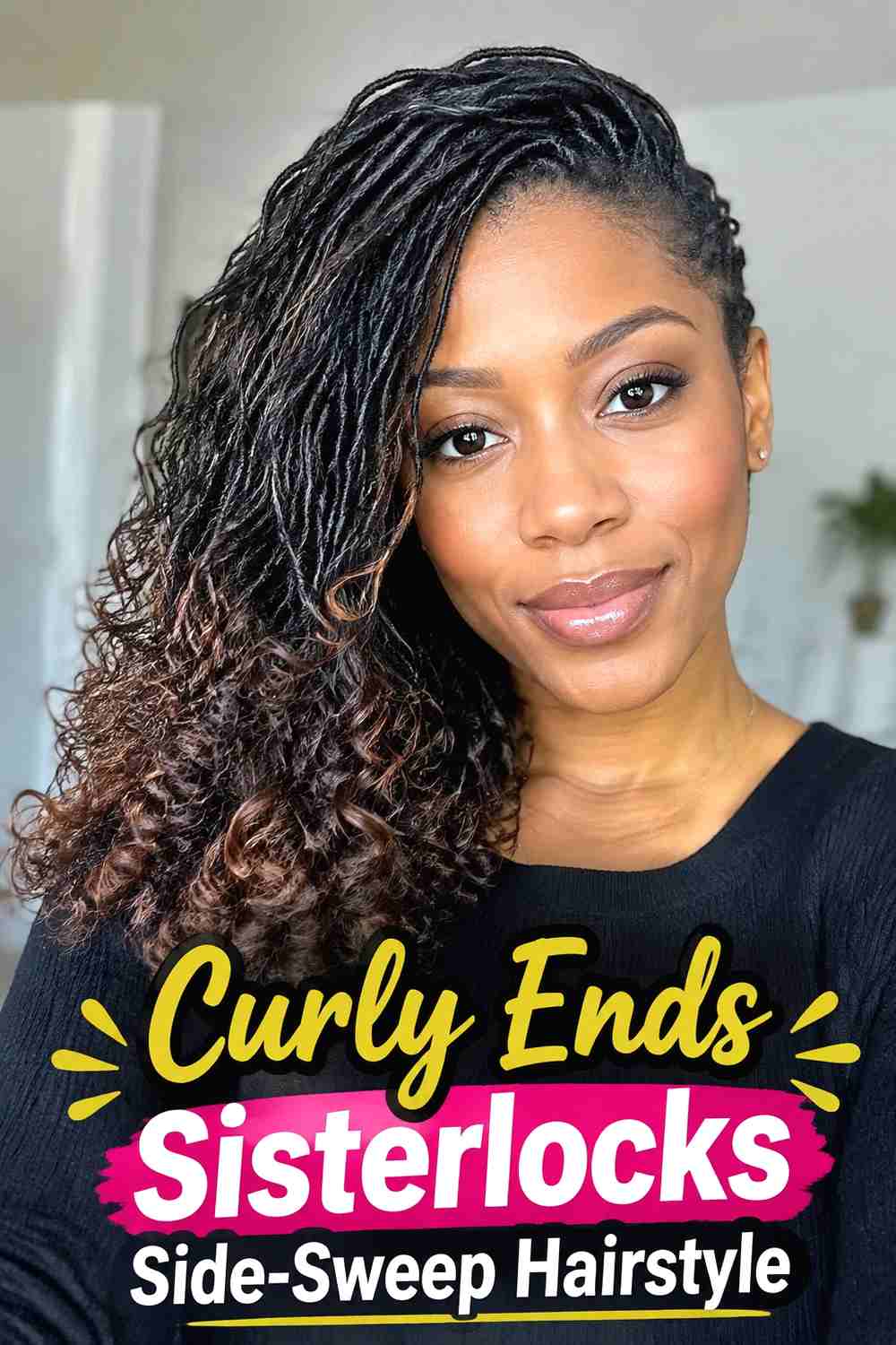 18. Curly Ends Sisterlocks Side Sweep Hairstyle