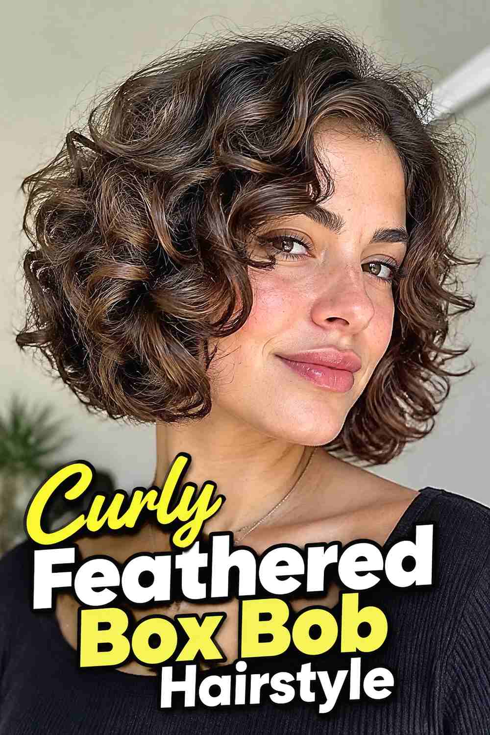 12. Curly Feathered Box Bob Hairstyle