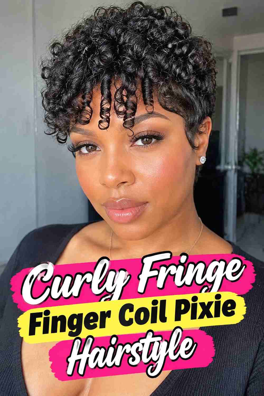 5. Curly Fringe Finger Coil Pixie Hairstyle