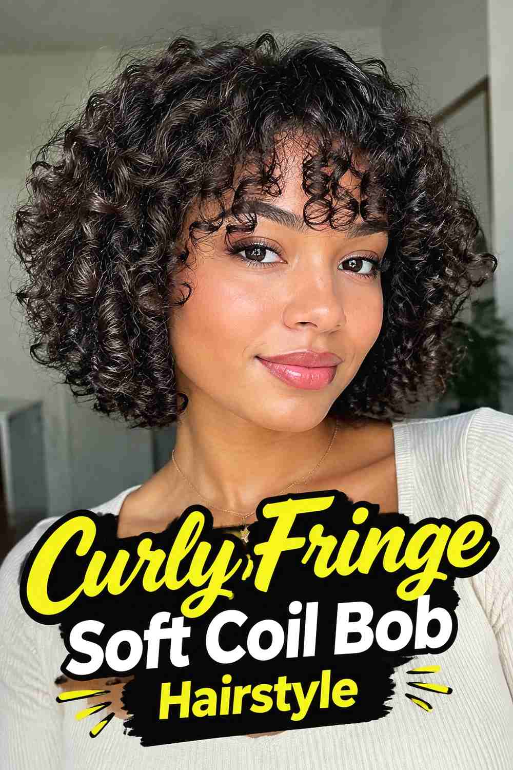 8. Curly Fringe Soft Coil Bob Hairstyle